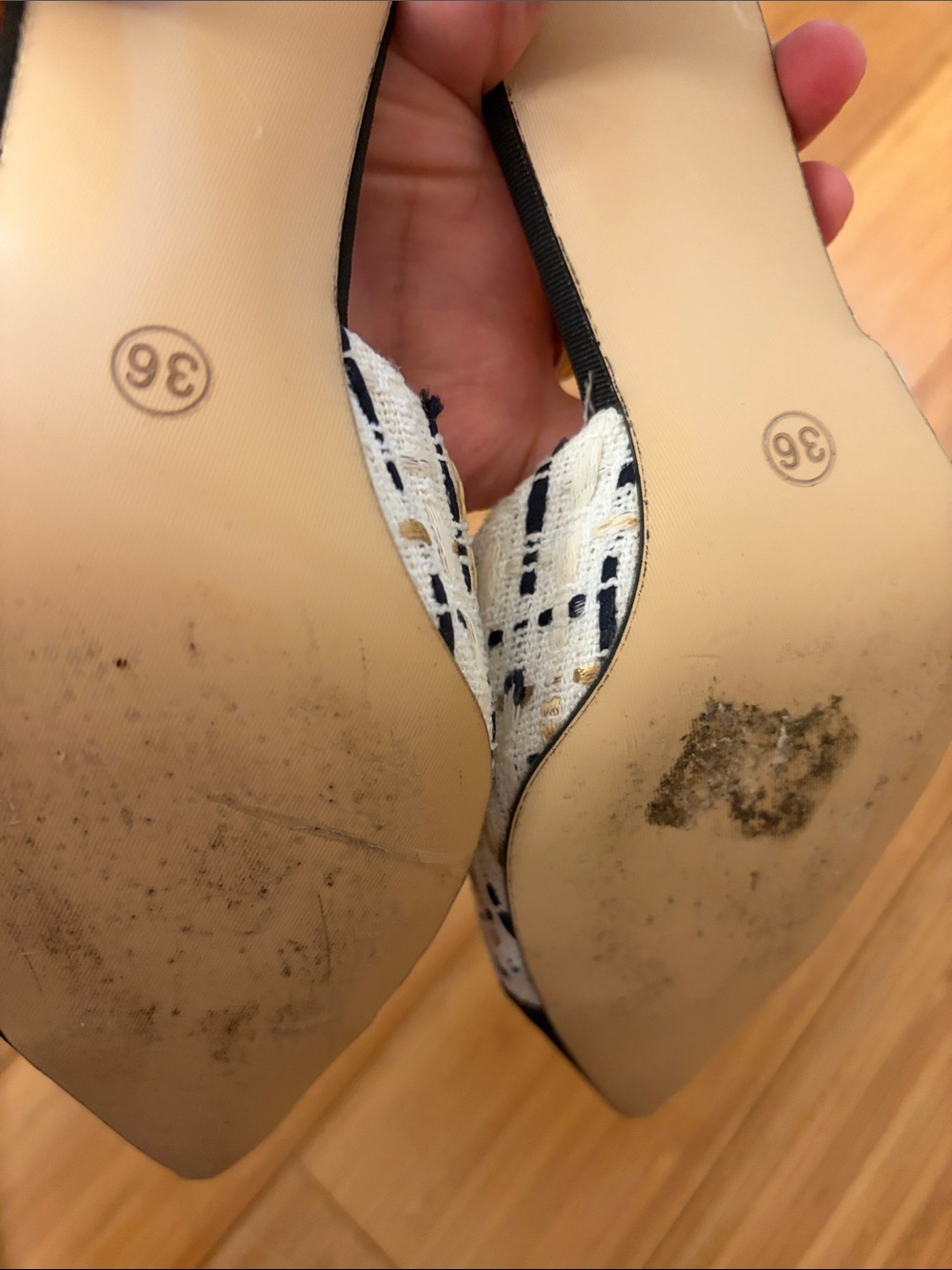 CHANEL White Tweed Slide Mules with Black Pointed Toe - Picture 4 of 4